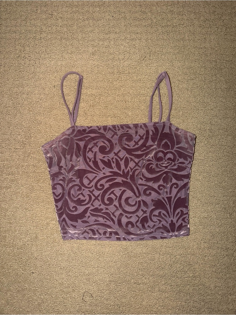 Lavender Velvet Burnout Crop Tank Top - Women